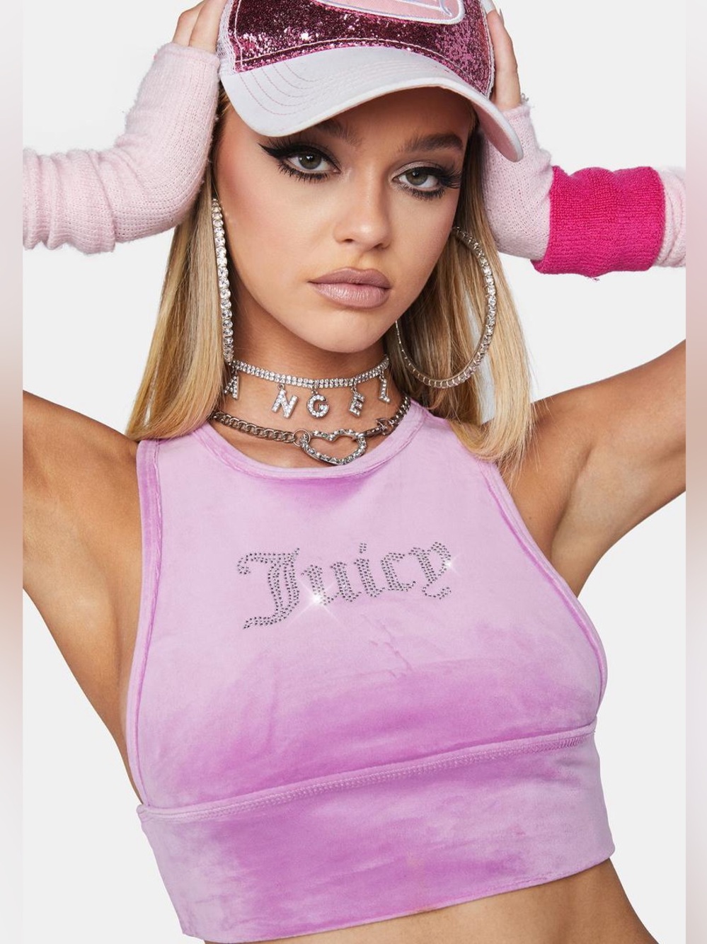 Juicy Couture Glitter Muscle Velour Crop Top | Lollipop Pink